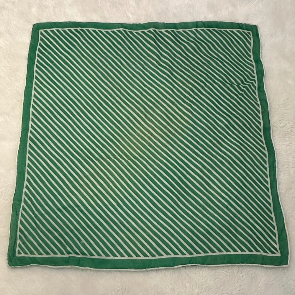 Striped Scarf‎ Women 16x16 Green Vintage Neckerchief Retro Square